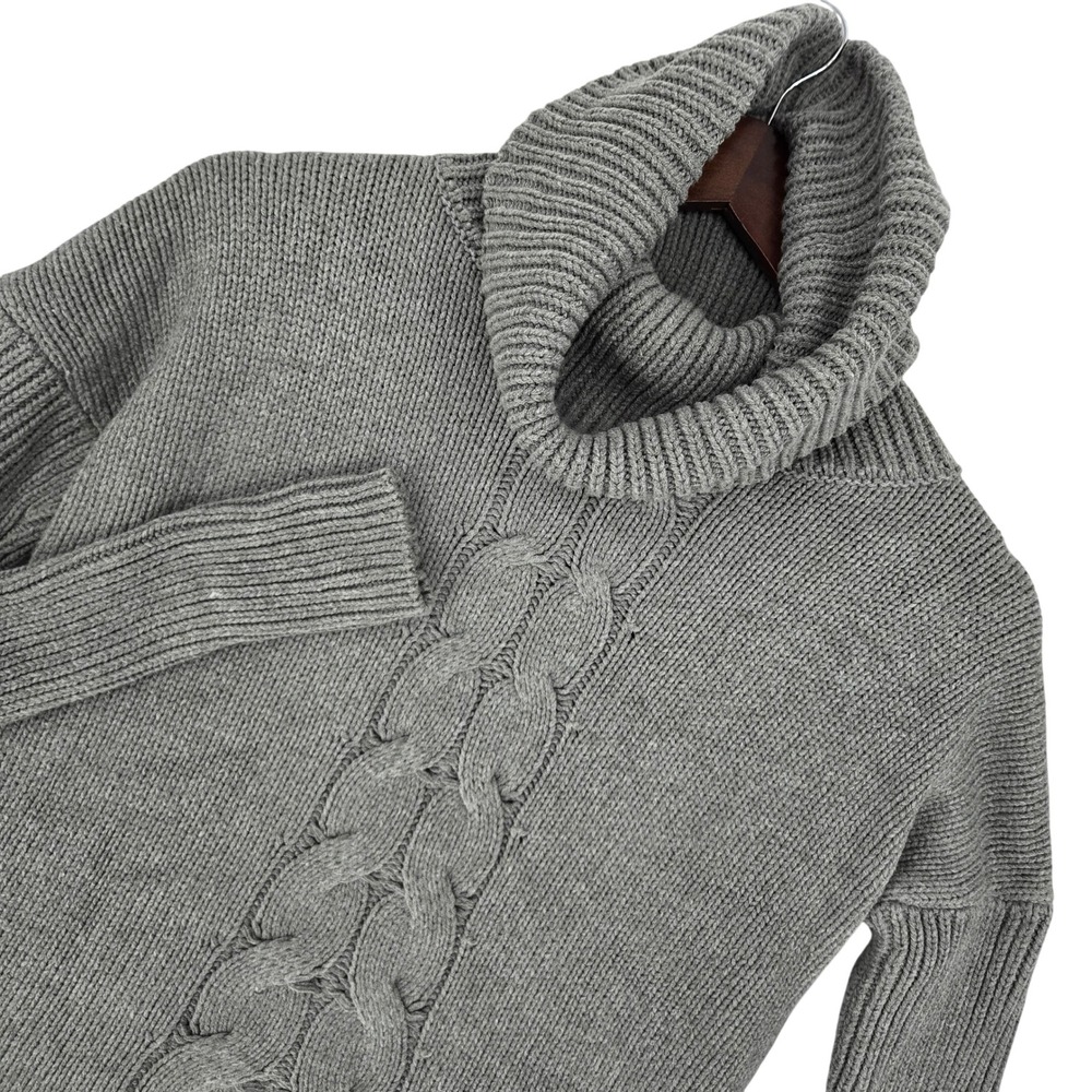 Express NEW XXS Womens Academia Cowl Neck Cable‎ Knit Fisherman Gray Sweater